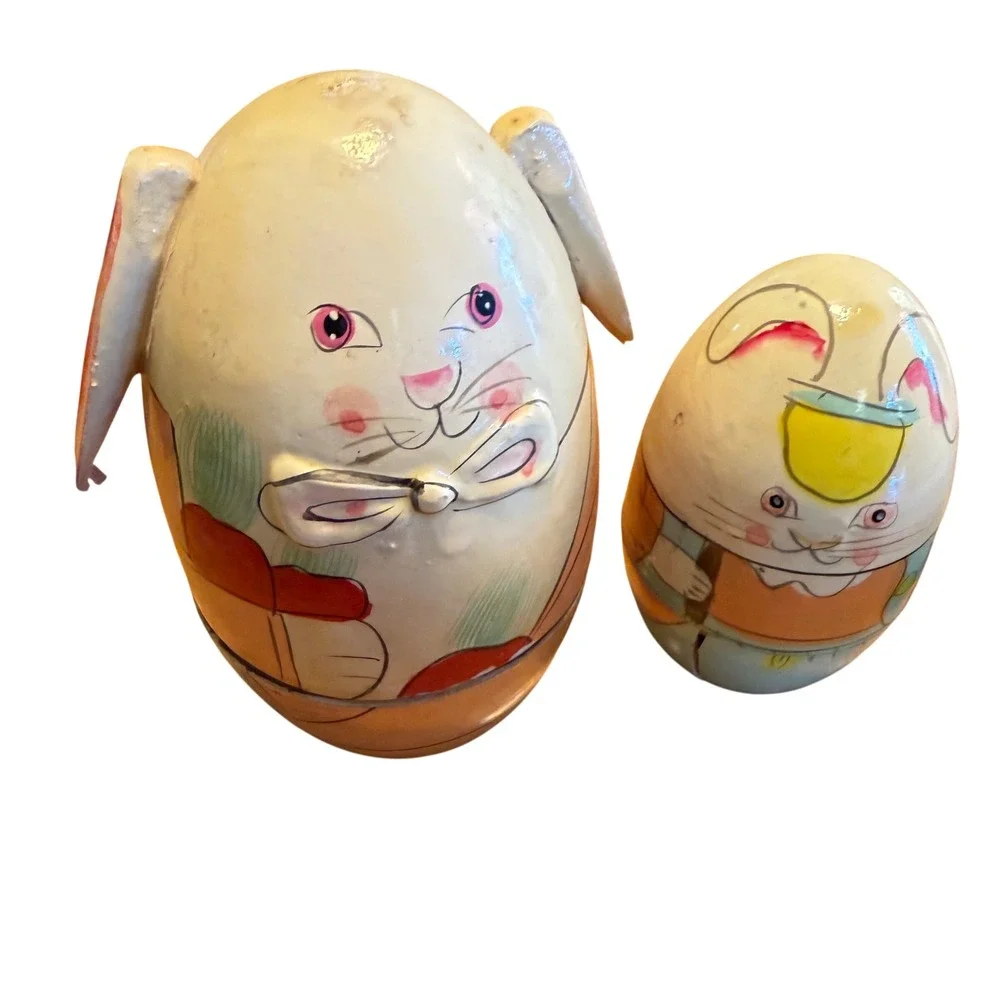 Vintage Wooden Bunny Nesting Dolls Set 5 Piece Easter Rabbit Egg READMulticolor